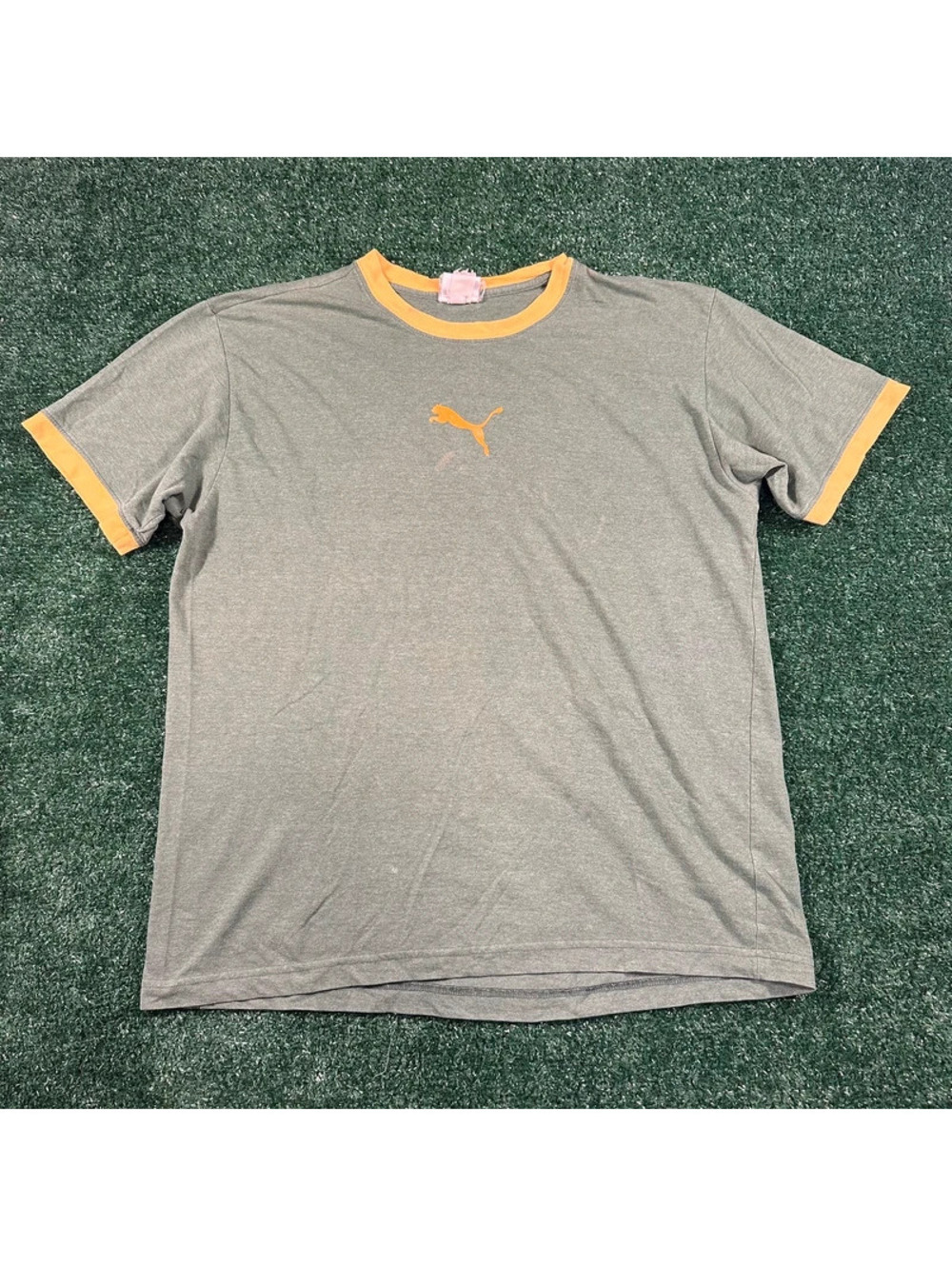 Y2K puma ringer short sleeve shirt green/yellow size large